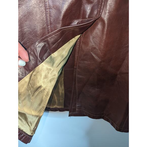 Vintage 70's Brown Leather Jacket Mid Length Trench Coat Men's 3 Button - Picture 6 of 9